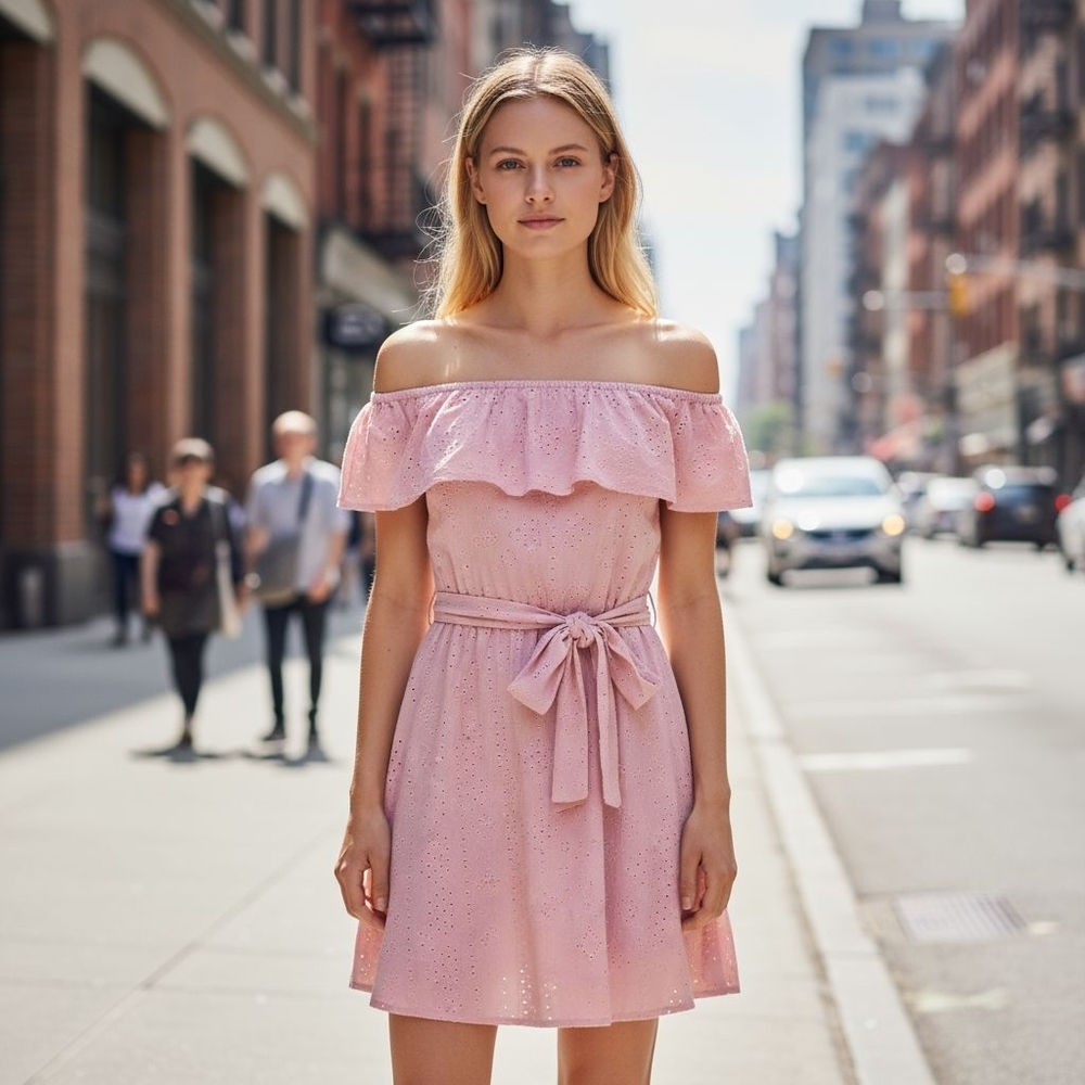 BCBGeneration‎ Peach Pink Ruffle Fit & Flare Mini Dress Small Preowned